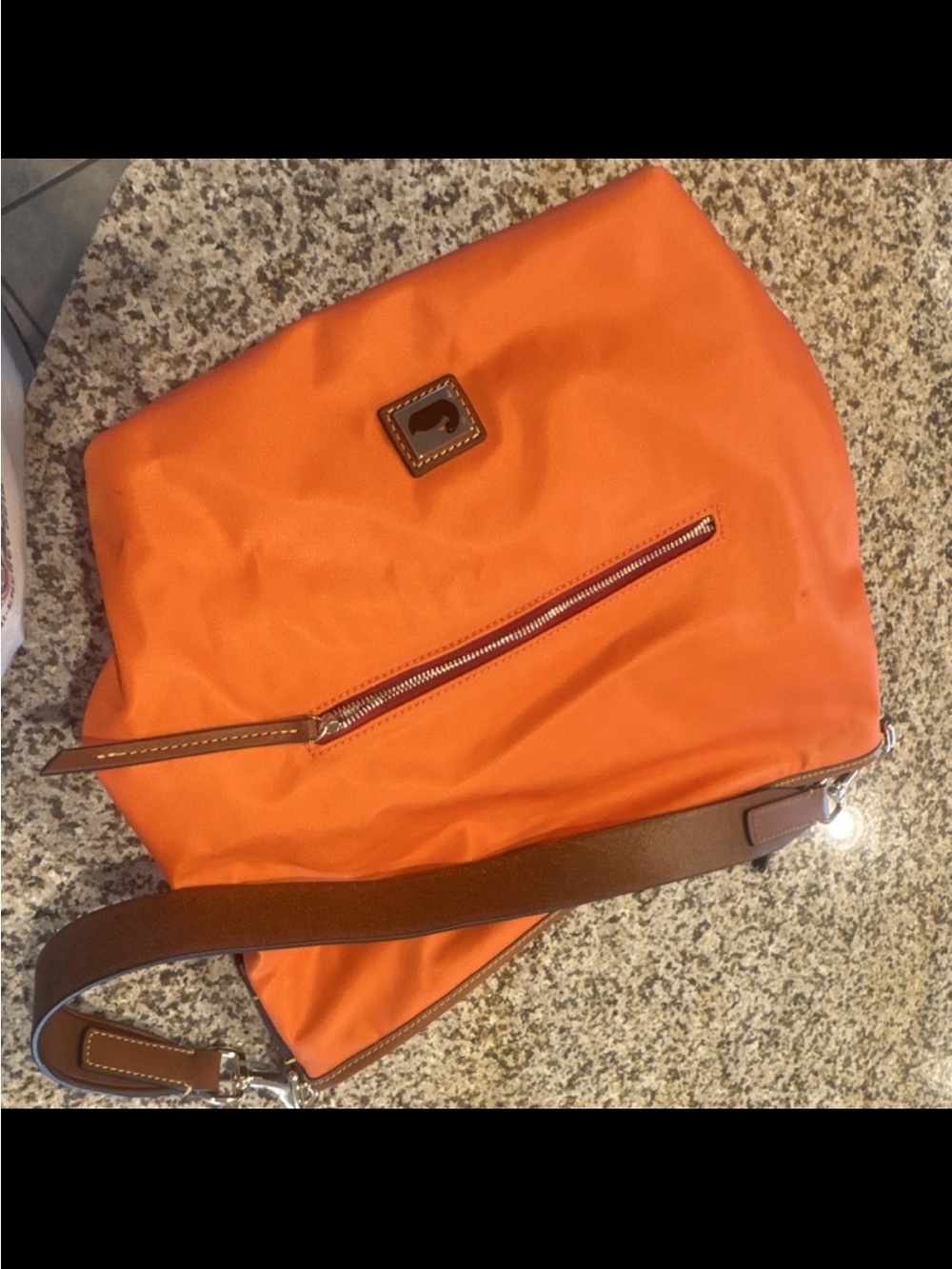 Dooney & Bourke Orange Nylon Hobo with Brown Strap